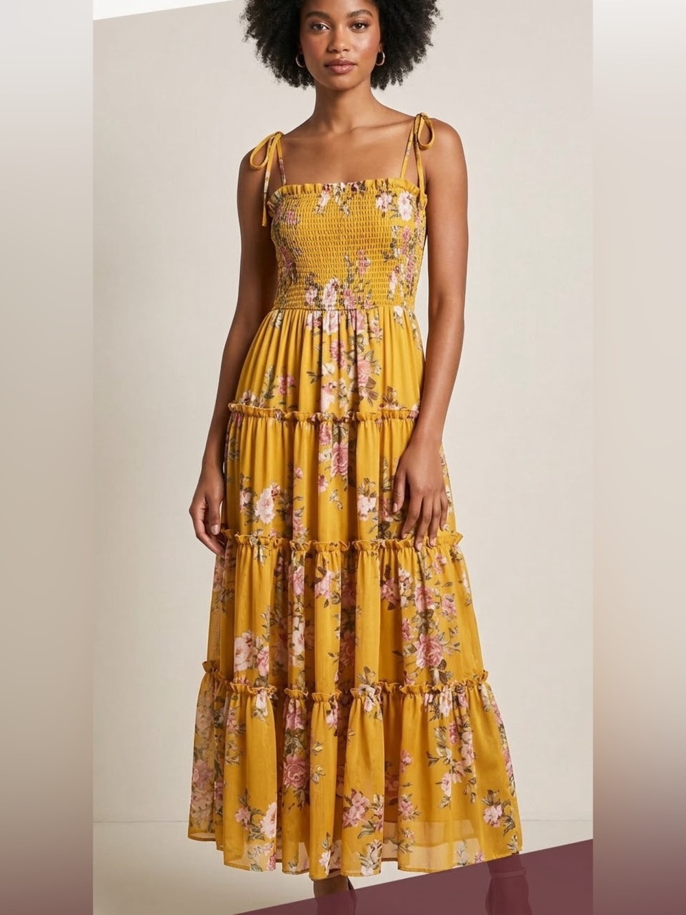 Forever 21 Mustard Yellow Floral Maxi Dress